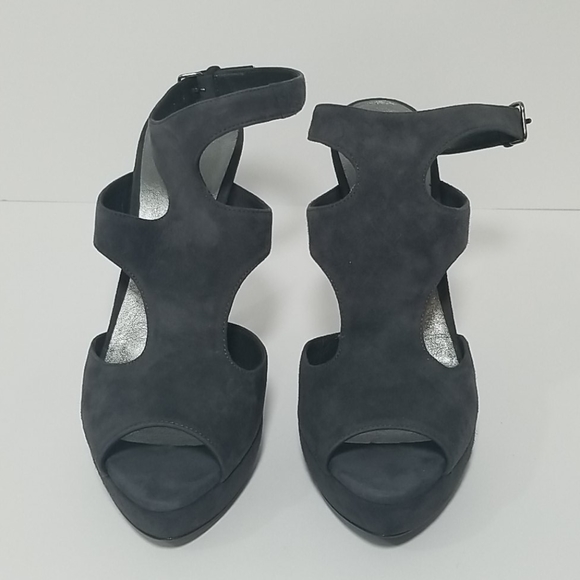 Miu Miu Grey Suede Platform Strappy Heels - Picture 2 of 8